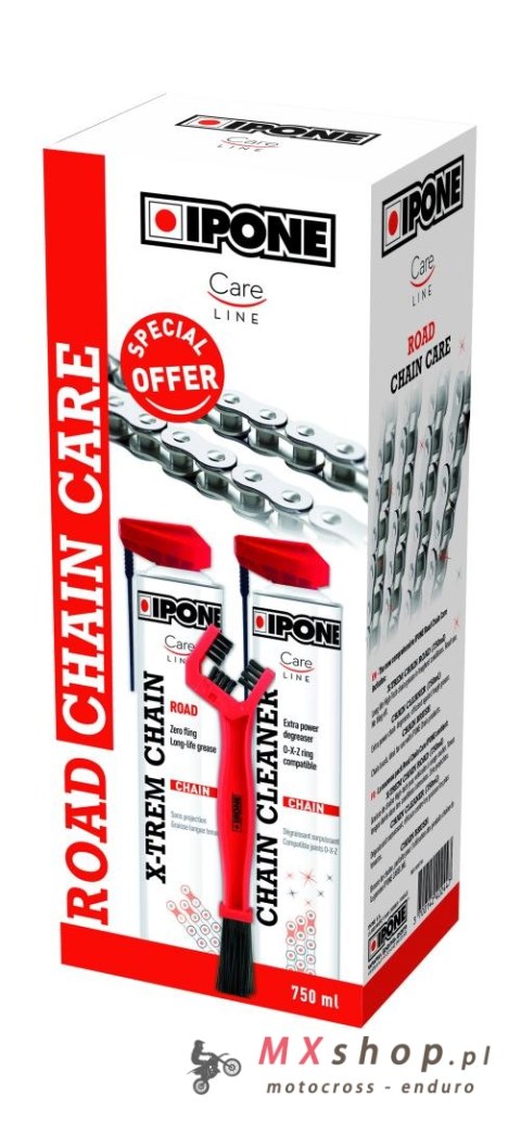 Ipone Road Chain Care - zestaw do czyszczenia i smarowania łańcucha (2x750ML+ szczotka)