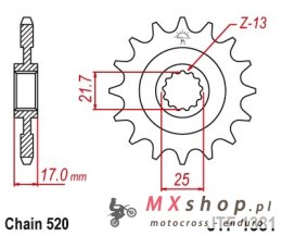 JT ZĘBATKA PRZEDNIA 2042 16 Z GUMĄ HONDA CB 500F/X '13-'15, CBR 500R '13-'15 (204216JTRB) (ŁAŃC. 520)