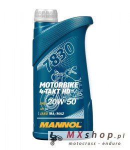 MANNOL OLEJ SILNIKOWY 4T MOTORBIKE HD 20W50 1L V-TWIN MA2 SEMISYNTETYK (JASO MA/MA2, API SL) (7830) (20)