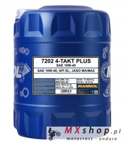 MANNOL OLEJ SILNIKOWY 4T PLUS 10W40 20L (API SL, JASO MA/MA2) SEMISYNTETYK (7202)