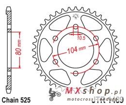 JT ZĘBATKA TYLNA 4359 43 KAWASAKI ZX750R, NINJA, KLZ VERSYS (12-) (435943JTZBK) (ŁAŃC. 525) KOLOR CZARNY