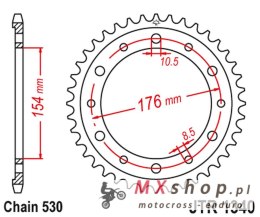 JT ZĘBATKA TYLNA 4434 43 HONDA VFR750, VFR800 V-TEC '02-'14, VFR800X CROSSRUNNER '11-'15 (443443JTZBK) (ŁAŃC. 530) KOLOR CZARNY