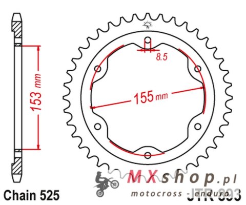 JT ZĘBATKA TYLNA 4642 38 KTM 1290 SUPERDUKE (14-18) (464238JTZBK) (ŁAŃC.525) KOLOR CZARNY - ZASTĘPUJE JTR893.38