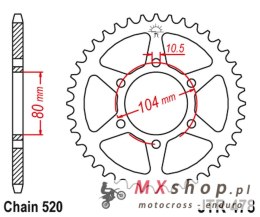 JT ZĘBATKA TYLNA 478 43 KAWASAKI ZX6R (05-13), Z750 (47843JTZBK) (MOŻE BYĆ ZASTĄPIONA PRZEZ 4578 43 JTR1478.43) (ŁAŃC. 520) KOLO