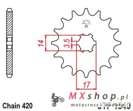 JT ZĘBATKA PRZEDNIA 504 14 KAWASAKI Z125 PRO (BR125) '17-'18 (50414JT) (ŁAŃC. 420)