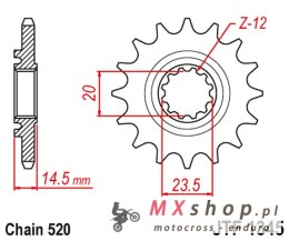 JT ZĘBATKA PRZEDNIA Z GUMĄ HONDA CRF 450 L-K '19 (JTF1345.13RB)* (ŁAŃC. 520)
