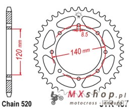 JT ZĘBATKA TYLNA 491 43 KAWASAKI KLR 650C '95-'03 (49143JTZBK) (ŁAŃC. 520) KOLOR CZARNY