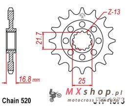 JT ZĘBATKA PRZEDNIA 2042 15 HONDA NC 750X/S/DCT '14-'15, INTEGRA 750 DCT '14-'15 (204215JT) (ŁAŃC. 520) (-1)