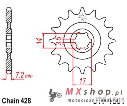JT ZĘBATKA PRZEDNIA 2054 14 KAWASAKI KLT/KLF 110 '84-88', KLX 140 '08-20' (205414JT) (ŁAŃC. 428)