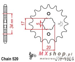 JT ZĘBATKA PRZEDNIA 2060 12 HONDA CRF 230 '03-15' TRX 200 SX FOUTRAX '86-88' '90-97' (206012JT) (ŁAŃC. 520)