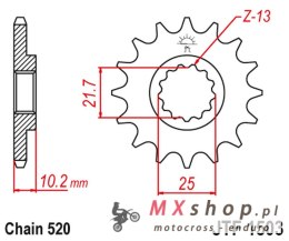 JT ZĘBATKA PRZEDNIA 2061 13 KAWASAKI KSF 250 '87-'04, KEF 300 '95-'03 (206113JT) (ŁAŃC. 520)