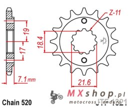 JT ZĘBATKA PRZEDNIA 2067 12 HONDA CBF 250, XR 250R (206712JT) (MOŻNA STOSOWAĆ JAKO 2506 12 ORAZ 2261 12) (ŁAŃC. 520)