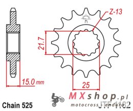 JT ZĘBATKA PRZEDNIA 2082 15 TRIUMPH TT/DAYTONA/SPEED FOUR 600 '00-05' DAYTONA 650 '05, (208215JT) (ŁAŃC. 525)