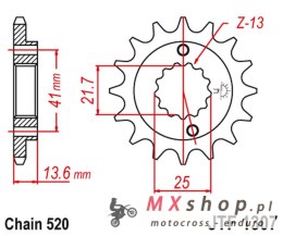 JT ZĘBATKA PRZEDNIA 2093 14 KAWASAKI ZX6R '03-'06 (2093M14JT) (ŁAŃC. 520)