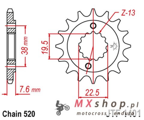 JT ZĘBATKA PRZEDNIA 2116 16 SUZUKI LTR 450 '06-'12, LTZ 400 '03-'13, RMX 450 '10-'13, KAWASAKI KFX 400, HYOSUNG TE 450 (211616JT JT ZĘBATKA PRZEDNIA 2116 16 SUZUKI LTR 450 '06-'12, LTZ 400 '03-'13, RMX 450 '10-'13, KAWASAKI KFX 400, HYOSUNG TE 450 (211616JT