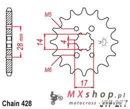 JT ZĘBATKA PRZEDNIA 2118 14 HONDA TRX 90 '93-19', CRF 125 '14-21', DERBI SENDA/MULHACEN/TERRA '07-14' (211814JT) (ŁAŃC. 428)