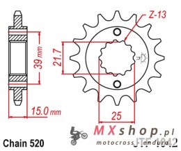 JT ZĘBATKA PRZEDNIA 2128 14 KYMCO 250 MXU/KXR/KXU '02-15' 300 MAXXER '05-16' (212814JT) (ŁAŃC. 520)