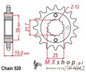 JT ZĘBATKA PRZEDNIA 2128 16 KYMCO 250 MXU/KXR/KXU '02-15' 300 MAXXER '05-16' (212816JT) (ŁAŃC. 520)