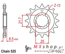 JT ZĘBATKA PRZEDNIA 2137 18 KAWASAKI ZX10R '04-'18 (213718JT) (ŁAŃC. 525)