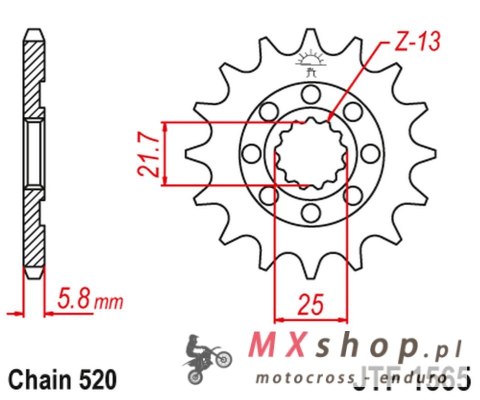 JT ZĘBATKA PRZEDNIA 2141 13 KAWASAKI KXF 450 '06-20' KLX 450 '08-20' (214113JT) (ŁAŃC. 520)