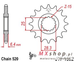 JT ZĘBATKA PRZEDNIA 2168 16 YAMAHA YFZ 450/YFM 700 RAPTOR '06-'19 (216816JT) (ŁAŃC. 520)
