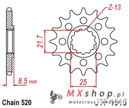 JT ZĘBATKA PRZEDNIA 2179 14 KAWASAKI ZX 10R 04-18 (217914JT) (PRZEJŚCIE NA ŁAŃCUCH 520)