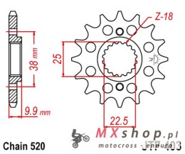 JT ZĘBATKA PRZEDNIA 2200 15 BMW G 450 X '08-11', HUSQVARNA 449/511 TC/TE/SM '11-12' (220015JT) (ŁAŃC. 520)