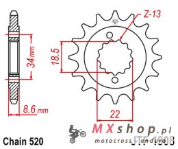 JT ZĘBATKA PRZEDNIA 2276 15 KTM 390 DUKE '13-'18, 390 RC '14-'18 (227615JTRB) (ŁAŃC. 520) Z GUMĄ
