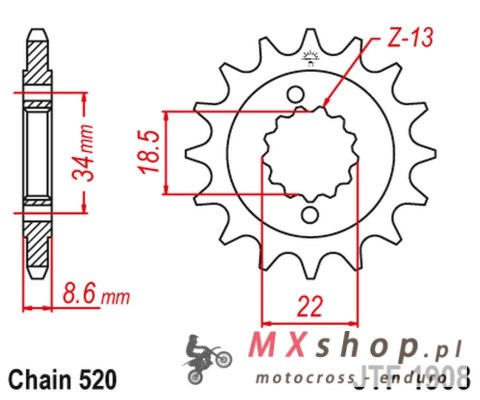 JT ZĘBATKA PRZEDNIA 2276 15 KTM 390 DUKE '13-'18, 390 RC '14-'18 (227615JTRB) (ŁAŃC. 520) Z GUMĄ JT ZĘBATKA PRZEDNIA 2276 15 KTM 390 DUKE '13-'18, 390 RC '14-'18 (227615JTRB) (ŁAŃC. 520) Z GUMĄ