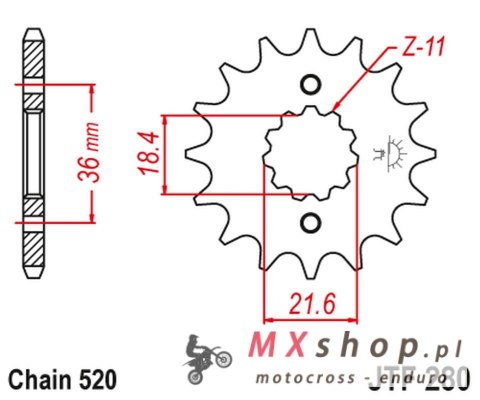 JT ZĘBATKA PRZEDNIA 2506 13 HONDA XL 250 S/M/N (MD26,MD31), AX 1 (250613JT) (ŁAŃC. 520)