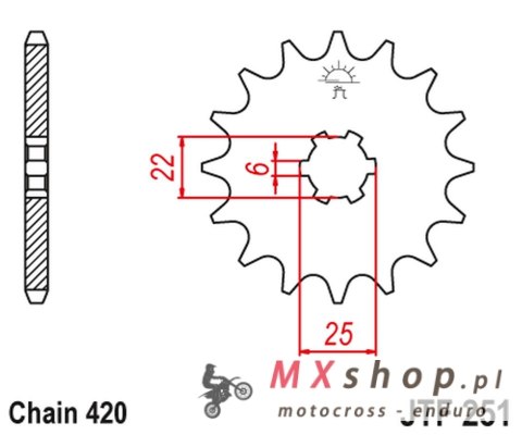 JT ZĘBATKA PRZEDNIA 255 16 HONDA NSR/MTX 50 (25516JT) (ŁAŃC. 420)