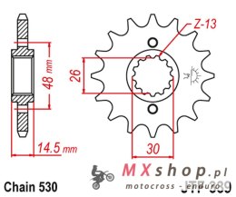 JT ZĘBATKA PRZEDNIA 339 15 HONDA VFR 750 86-87, CBX 750F 84-86, VFR 800 '02-'14 (33915JT) (ŁAŃC. 530)