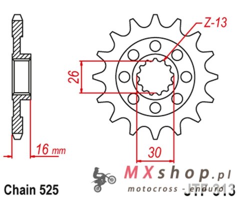 JT ZĘBATKA PRZEDNIA 344 15 HONDA VFR 750 R '88-92' (RC30) (34415JT) (ŁAŃC. 525) NA ZAMÓWIENIE