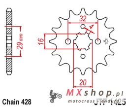 JT ZĘBATKA PRZEDNIA 425 13 SUZUKI GSXR 125 17-19, RG 80 86-87, GSX 125S 17-19, TS 125R '90-'96, RV 125 '07-'15 (42513JT) (ŁAŃC. 