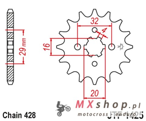 JT ZĘBATKA PRZEDNIA 425 13 SUZUKI GSXR 125 17-19, RG 80 86-87, GSX 125S 17-19, TS 125R '90-'96, RV 125 '07-'15 (42513JT) (ŁAŃC. 