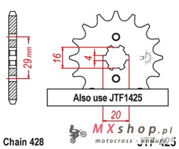 JT ZĘBATKA PRZEDNIA 425 16 SUZUKI TS 125R '90-'96, RV 125 '07-'15 (42516JT) (ŁAŃC. 428)