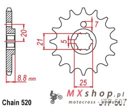 JT ZĘBATKA PRZEDNIA 507 14 KAWASAKI KX 250 '79-86' KX 500 '83-86' KLT200/250 '80-85' HUSQVARNA CR/WR 250/360 '90-98' (50714JT) (