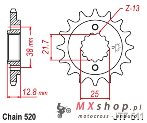 JT ZĘBATKA PRZEDNIA 511 14 KAWASAKI KLR 650 '90-'14 (51114JT) (ŁAŃC. 520)