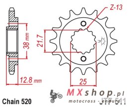 JT ZĘBATKA PRZEDNIA 511 15 Z GUMĄ KAWASAKI KLR 650 '90-'14 (51115JTRB) (ŁAŃC. 520)