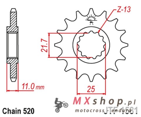 JT ZĘBATKA PRZEDNIA 566M 13 YAMAHA YZF R6 '99-20', FZ6 '04-09' (566M13JT) (ŁAŃC. 520) KONWERSJA