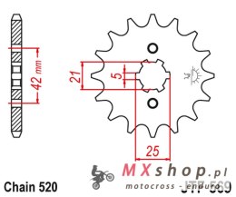 JT ZĘBATKA PRZEDNIA 569 10 YAMAHA YFM 125 GRIZZLY '04-'12, YZ 250 '77-'98, KAWASAKI KX 250 '87-'98 (56910JT) (ŁAŃC. 520)