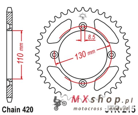 JT ZĘBATKA TYLNA 4306 48 ALUMINIOWA RACELITE HONDA CR 80/85 (430648JTA) (ŁAŃC. 420) KOLOR CZERWONY
