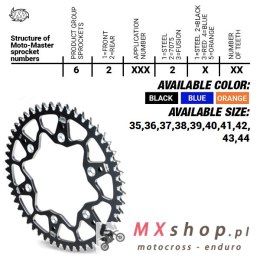 MOTO-MASTER ZĘBATKA TYLNA ALUMINIOWA T7075 (ERGAL) 4644 40 (464440) KTM SX 50/SX 50 MINI '02- , SX-E5 E-BIKE '19-, GASGAS MC 50 