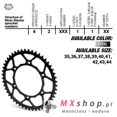 MOTO-MASTER ZĘBATKA TYLNA STALOWA ULTRALIGHT 4644 40 (464440) KTM SX 50/SX 50 MINI '14- , SX-E5 E-BIKE '19-, GASGAS MC 50 MC-E E MOTO-MASTER ZĘBATKA TYLNA STALOWA ULTRALIGHT 4644 40 (464440) KTM SX 50/SX 50 MINI '14- , SX-E5 E-BIKE '19-, GASGAS MC 50 MC-E E