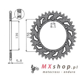 SUNSTAR ZĘBATKA TYLNA ALUMINIOWA (ERGAL) 702 50 HUSQVARNA SM 610 (08-09), SUZUKI DR350 (90-03), RGV 250 (91-96) (ŁAŃC. 520) (702