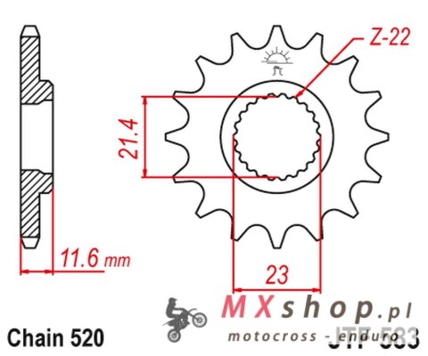 JT ZĘBATKA PRZEDNIA 2051 15 YAMAHA TT 250 '93-04' (205115JT) (ŁAŃC. 520) JT ZĘBATKA PRZEDNIA 2051 15 YAMAHA TT 250 '93-04' (205115JT) (ŁAŃC. 520)