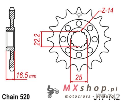 JT ZĘBATKA PRZEDNIA 2171 14 DUCATI 848/1098/1198 '07-'15 (217114JT) (MOD. ŁAŃC. 520)