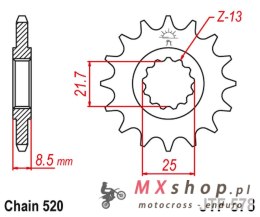JT ZĘBATKA PRZEDNIA 585 17 KAWASAKI ZX-6R/RR '07-17, YAMAHA XTZ 750 '90-'98 (58517JT) (ŁAŃC. 520) (+1)