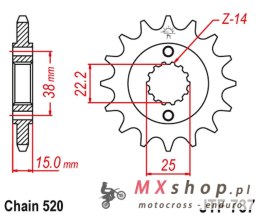 JT ZĘBATKA PRZEDNIA 7001 14 DUCATI 907 PASO SPORTS '90-'93 (700114JT) (ŁAŃC. 520)