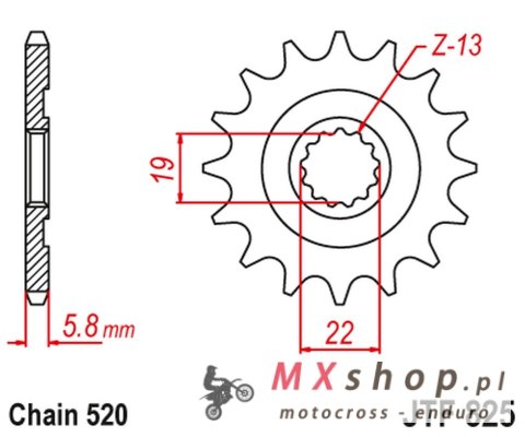 JT ZĘBATKA PRZEDNIA 825 13 HUSQVARNA TC/TE/TXC 250/310 '09-13' (82513JT) (ŁAŃC. 520)